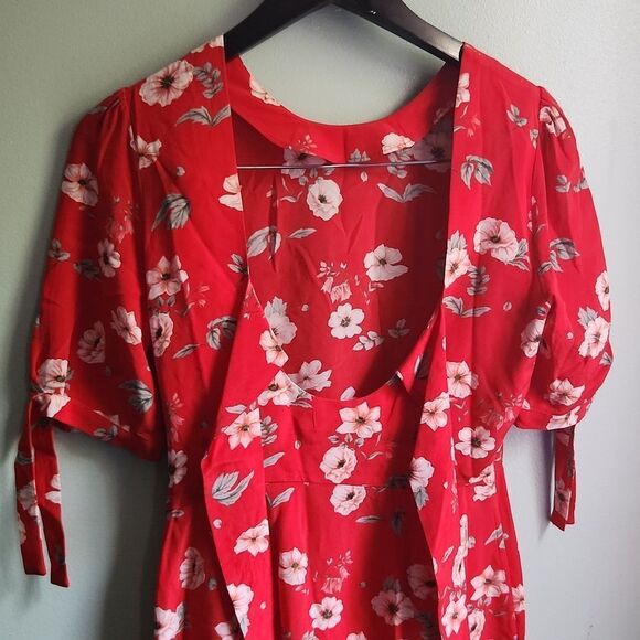 NWOT INTERMIX Cleo Red floral silk mini dress - Picture 6 of 9